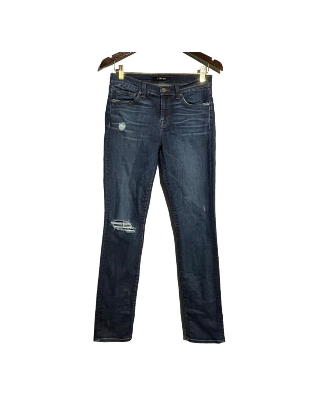 JBrand Norfolk Skinny Straight Jeans Women Size 27 Dark Distressed Moto Biker